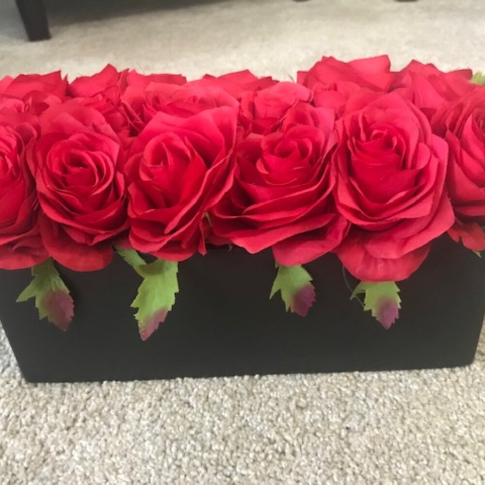 New Nearly Natural Artificial  Rose Bouquet in 11" Black Planter Box. ($79)